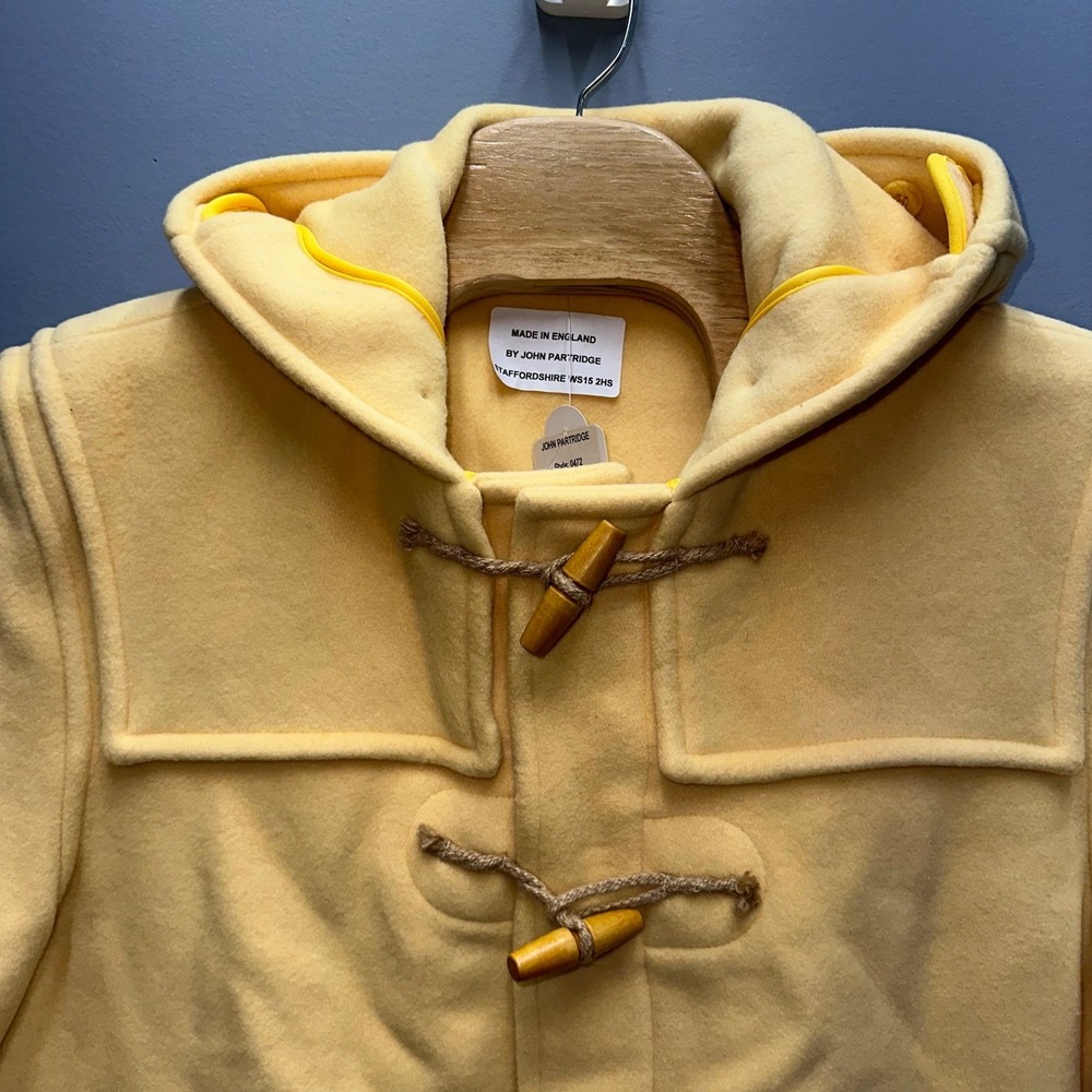John Partridge Men's Long Duffle Coat Yellow Wool Toggle Made in England Size 44 - Picture 6 of 15